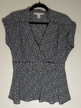 Monteau Los Angeles Floral Wrap Peplum Blouse – Size L